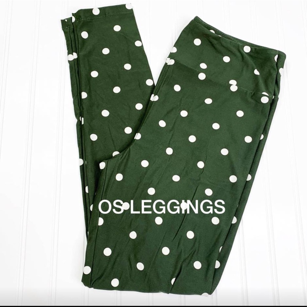 NWT LuLaRoe Army Green & White Polka Dot Leggings